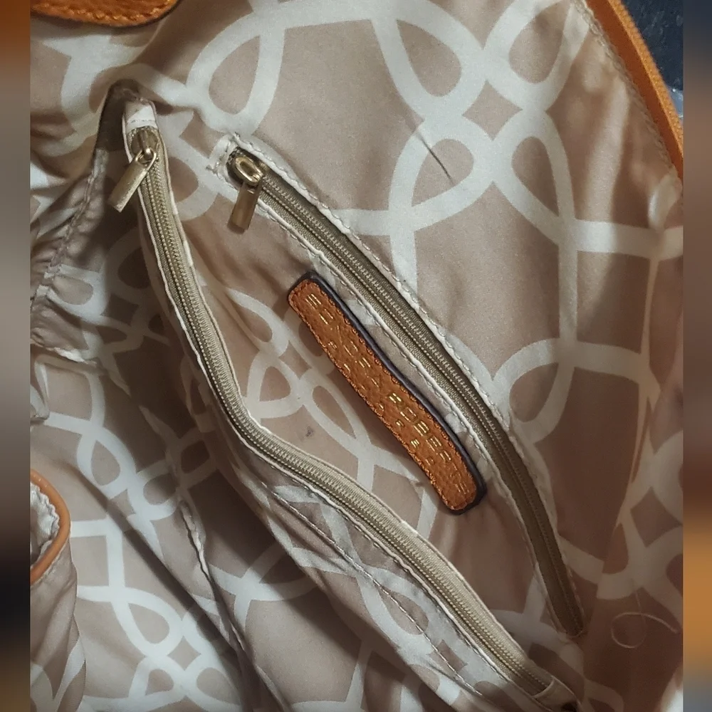 Sondra Roberts Squared Large Tangerine Pebbled Faux Leather Sachel